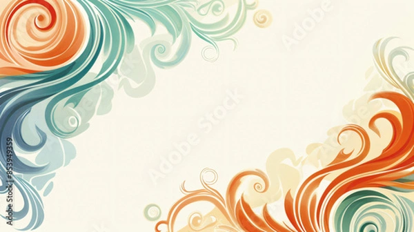 Fototapeta Abstract floral background with colorful swirls and curvy patterns in blue, green, and orange. Perfect for design projects and decor.