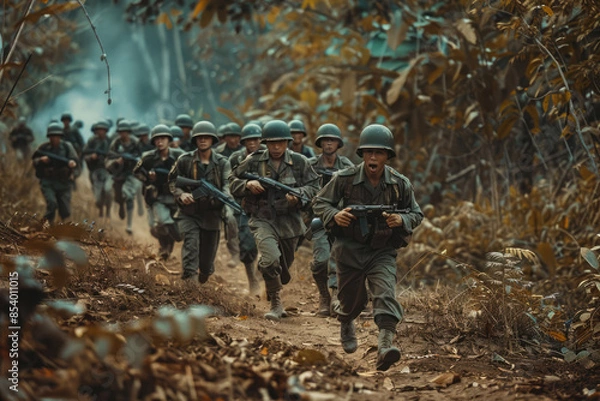 Fototapeta a lot of vietnamese soldiers running