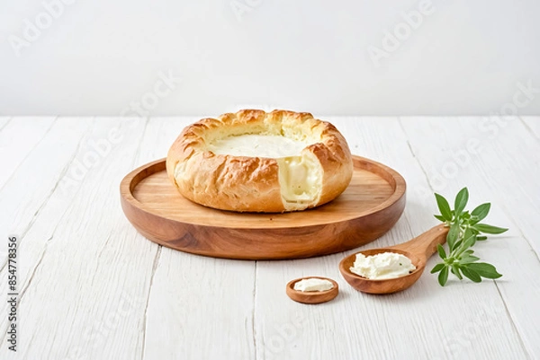 Fototapeta Creamy Cheese Dip Served In A Bread Bowl