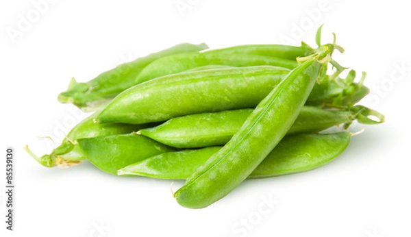 Fototapeta Pile of fresh green peas sugar in the pods