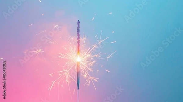 Fototapeta firework sparkler with bright crackling sparks on pastel background color.