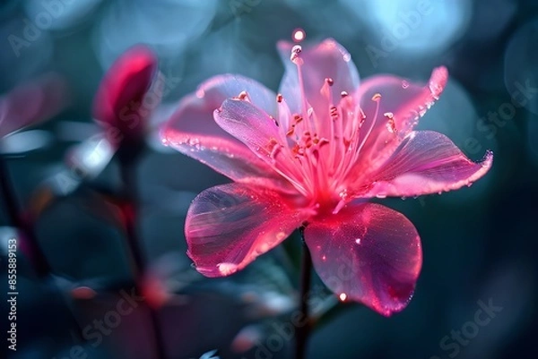 Fototapeta A stunning pink transparent magical flower.