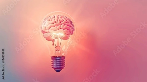 Fototapeta Surreal image of a brain inside a light bulb.