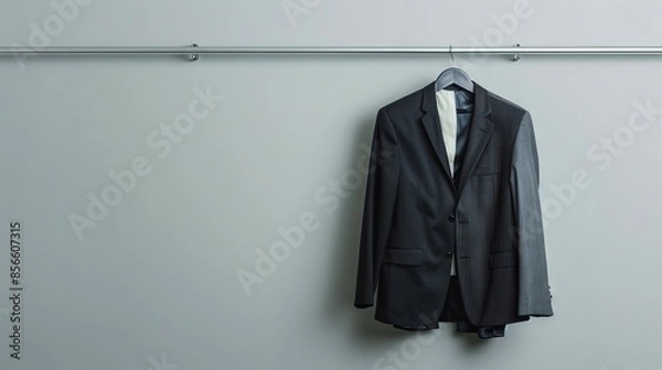 Fototapeta A suit hanging on a rack in a room.