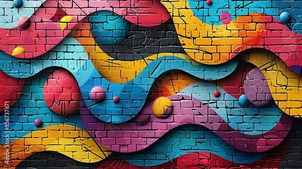 Fototapeta An urban graffiti wall background featuring a mix of street art elements like characters, tags, and abstract shapes, bold colors and high contrast, energetic and lively design, modern