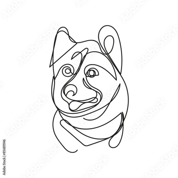 Fototapeta akita dog one line art , continuous line art, minimal line art 