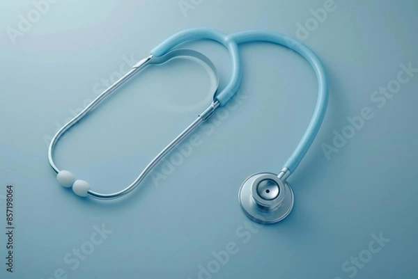 Obraz Closeup of a stethoscope on a pastel blue surface, highlighting medical equipment, Realistic, Soft colors, Photography, High detail, clean and simple background