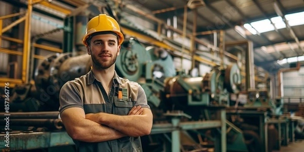 Fototapeta Confident industrial worker in a factory setting