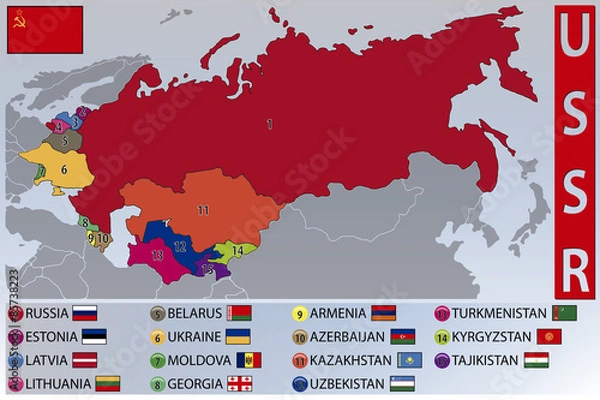 Fototapeta Mapa i flagi republik byłego ZSRR