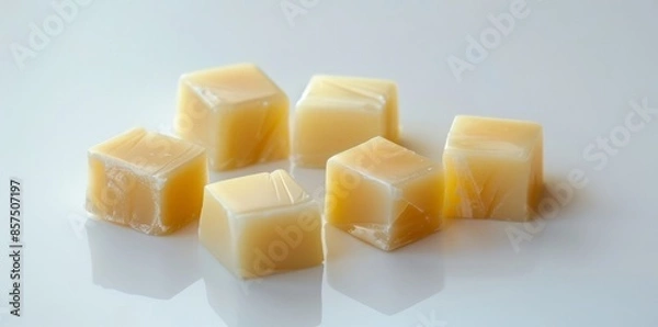 Fototapeta Golden Gems: Artisanal Caramel Cubes in Focus for Advertising, Food Photography or Creative Marketing.