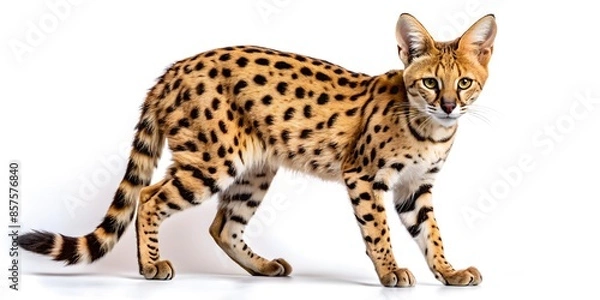 Obraz A Serval Is A Medium-Sized Wild Cat Native To Africa. It Is Characterized By Its Long Legs, Spotted Coat, And Tufted Ears.