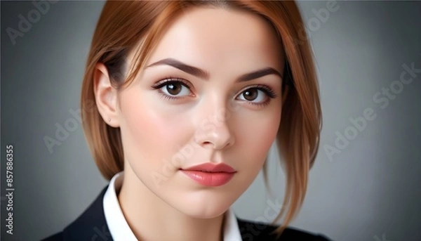 Fototapeta Portrait of a young beautiful cheerful charming woman white white teeth, smiling in office, meeting room.	
