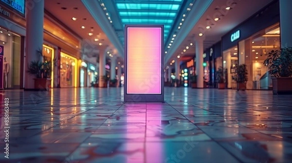 Obraz Empty Shopping Mall Corridor With Illuminated Sign At Night