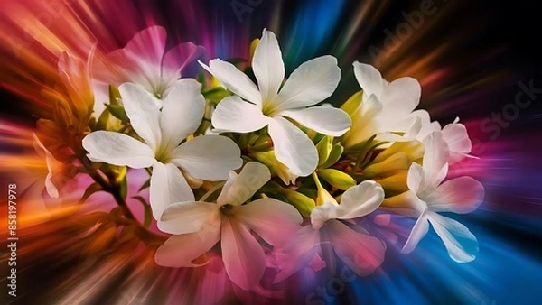 Obraz Beautiful jasmine flowers on color background