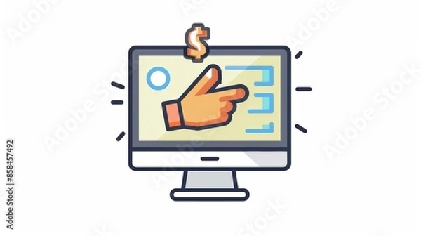 Fototapeta Pay per click marketing icon representing computer screen with hand pointing at dollar sign