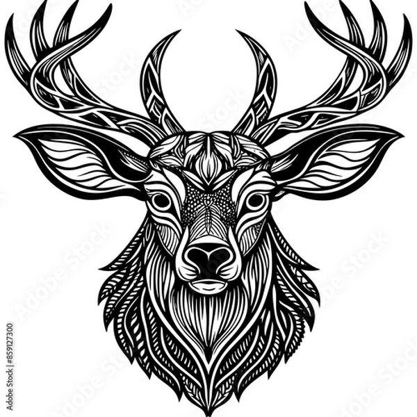 Fototapeta antler head, deer head illustration
