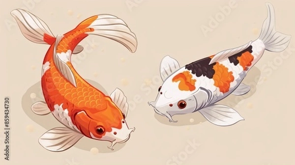 Fototapeta Two Koi Fish Swimming in a Pond