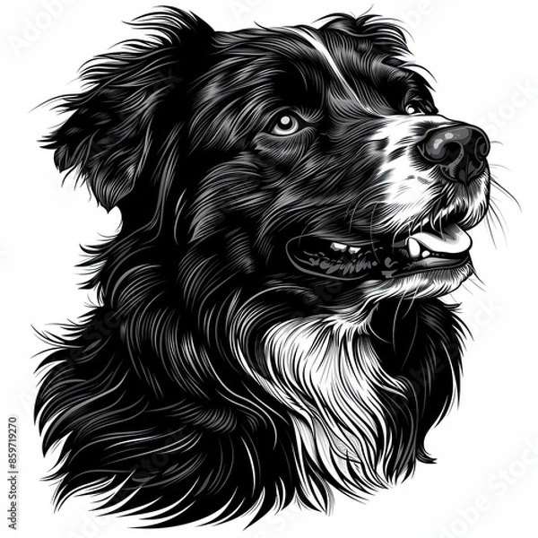 Fototapeta A black and white drawing of a Australian Shepherd dog