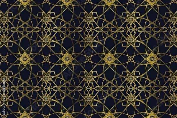 Obraz Stunning Golden Abstract Geometric Decorative Pattern with Intricate Interwoven Filigree Design