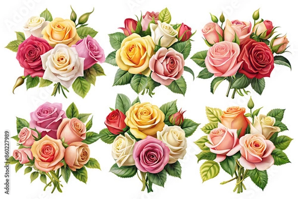 Fototapeta Set of Roses Isolated on Transparent Background - Multi-Colored Rose Collection