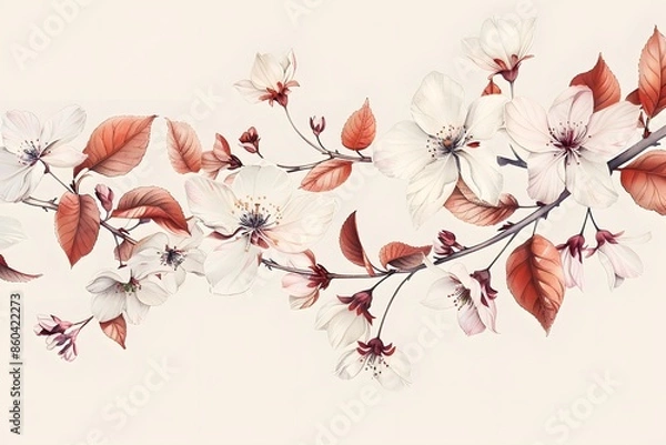 Fototapeta Delicate White Flowers with Reddish Leaves