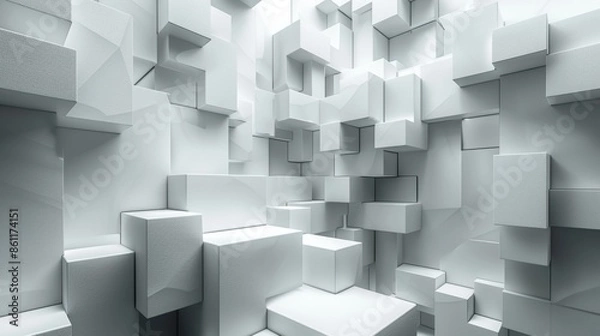 Fototapeta Abstract 3D white geometric background featuring interlocking cubes and intricate patterns, perfect for modern and minimalist designs.