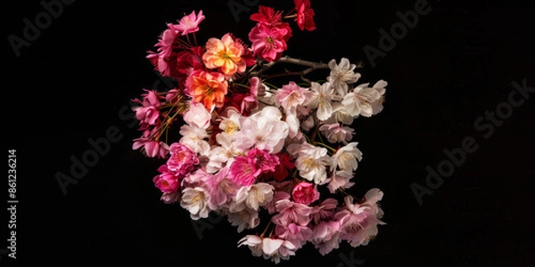 Fototapeta Vibrant Cherry Blossom Bouquet on Black Background