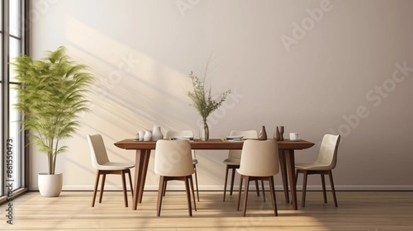 Fototapeta A Modern Minimalist Dining Table And Chairs.