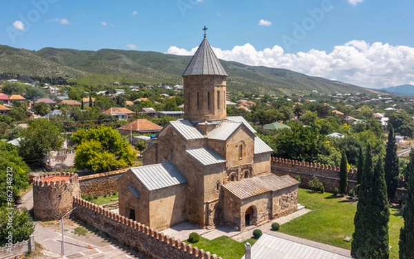 Fototapeta Aerial view of Tsilkani Cathedral in Georgia