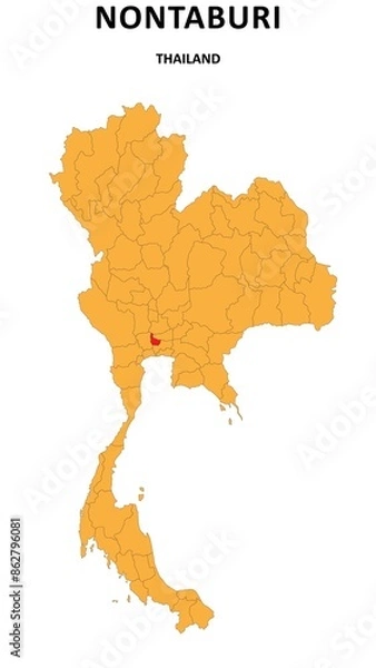 Fototapeta Nontaburi Map is highlighted on the Thailand map with detailed State and region outlines.