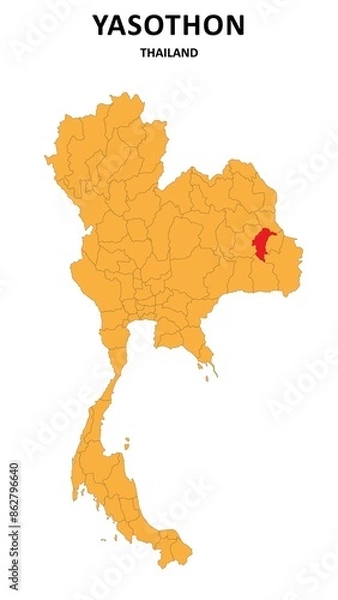 Fototapeta Yasothon Map is highlighted on the Thailand map with detailed State and region outlines. Broun map design for map