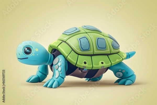 Fototapeta Mechanical Turtle Logo   Cute Cartoon 3D Animal Icon