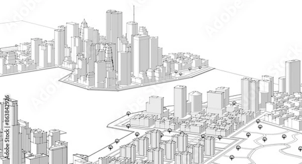 Fototapeta big modern city 3d illustration	
