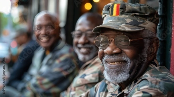 Fototapeta Veterans Sharing Memories and Stories Over Coffee on Independence Day