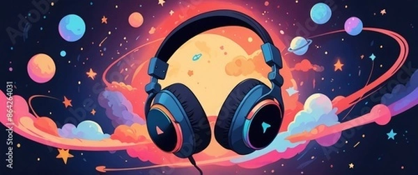 Fototapeta illustration floating headphone in the space