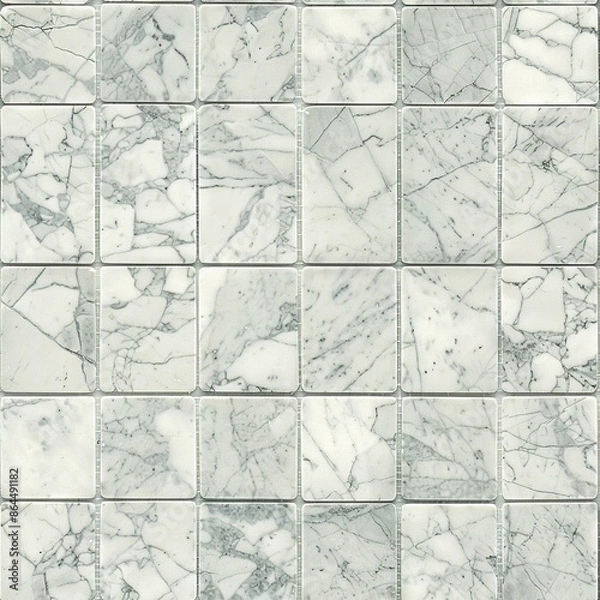 Fototapeta   A close-up of a white and grey marble tile wall