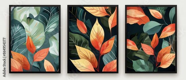 Fototapeta Set of three posters with abstract floral backgrounds 