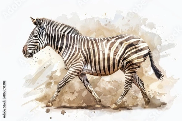 Fototapeta Elegant Zebra in Detailed Watercolor Illustration"