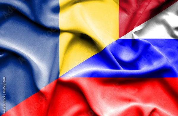 Fototapeta Waving flag of Russia and Romania