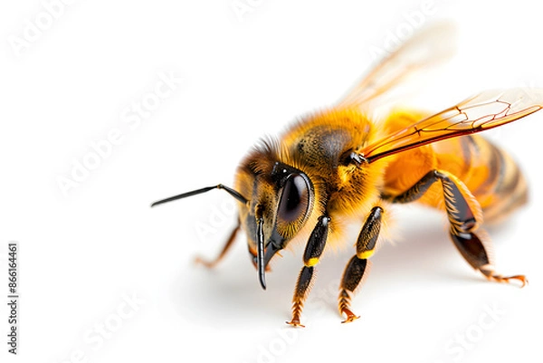 Fototapeta Macro Close-up of Honey Bee on White Background.