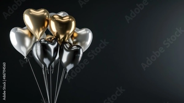 Fototapeta Elegant Heart-Shaped Balloons Against a Dark Background