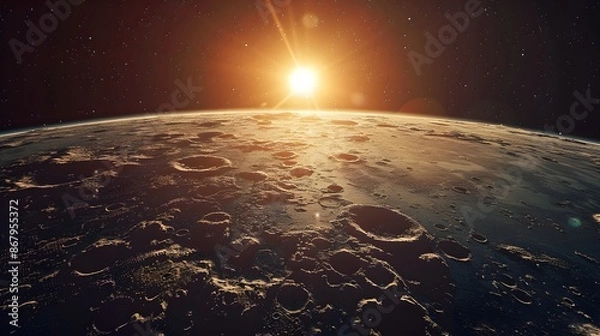 Fototapeta View of the planet Earth and from moon space during a sunrise