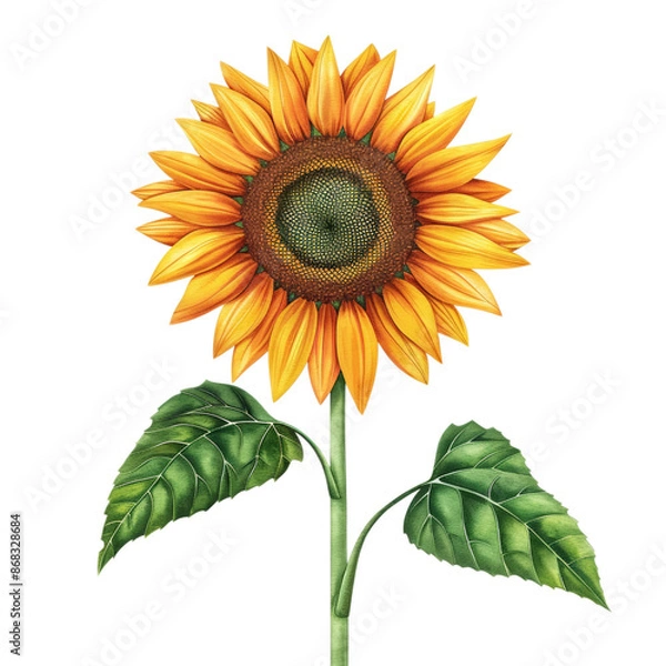 Fototapeta Vibrant sunflower in rich autumnal hues symbolizing harvest and seasonal beauty watercolor illustration isolated on a transparent background 