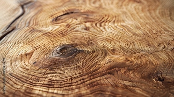 Fototapeta Close-up shot focusing on the natural grains and knots of a wooden table counter podium, showcasing its organic texture and visual appeal for aesthetic and practical uses.