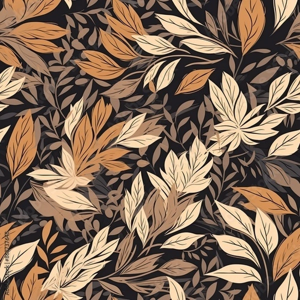 Fototapeta Abstract floral lino cuts of leaves and flowers designed in a random pattern