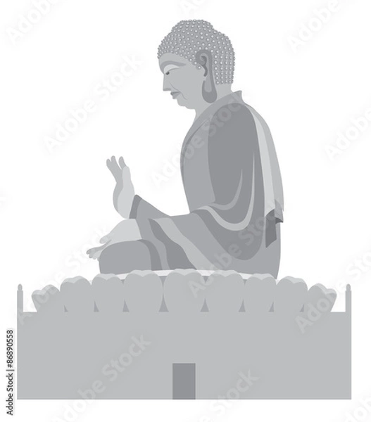 Obraz Big Buddha Sitting Statue Grayscale Vector Illustration