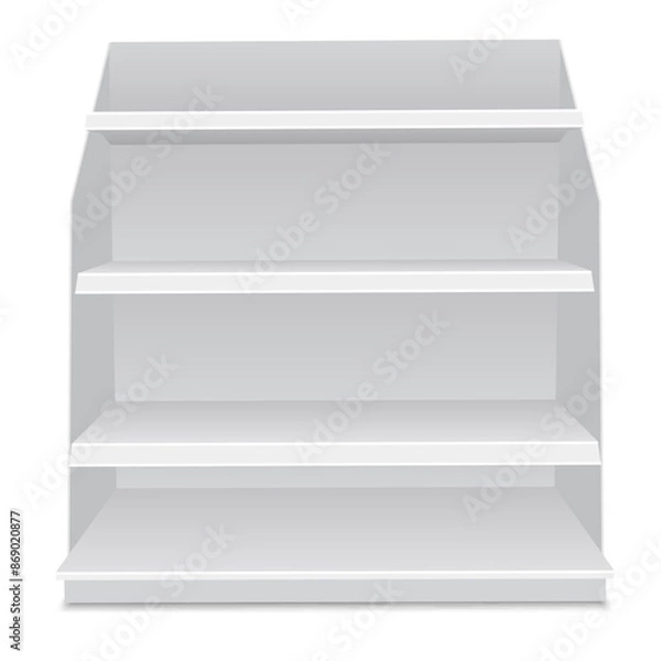 Fototapeta White Long Blank Empty Showcase Displays With Retail Shelves Products On White Background Isolated. Vector EPS10