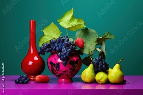 Fototapeta Fruit pear vase grape.