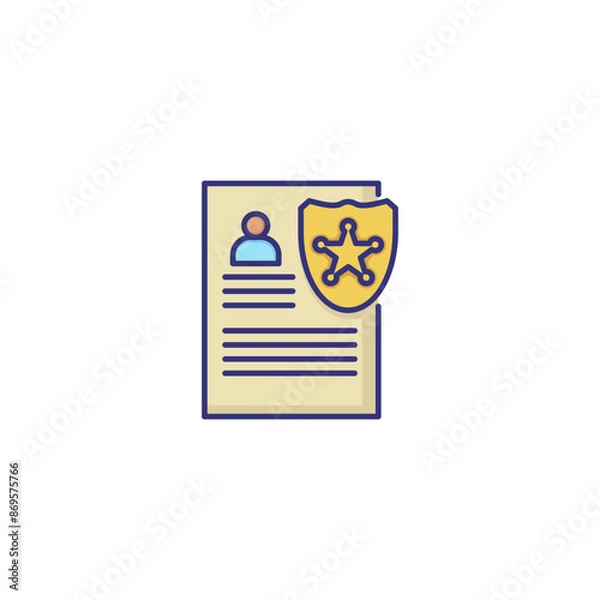 Fototapeta Police badge with document line icon. Warrant, police report, subpoena. Justice concept. Vector illustration can be used for topics like police, legal system, law enforcement