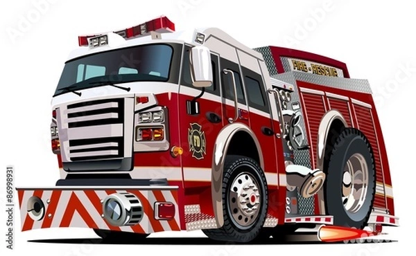 Fototapeta Vector cartoon firetruck